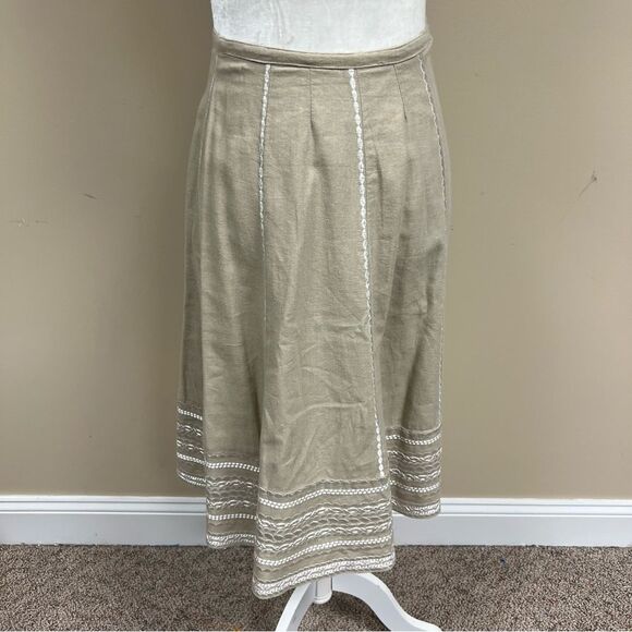 B Moss Elegant Tan ankle length linen skirt Size 2 - Picture 1 of 6